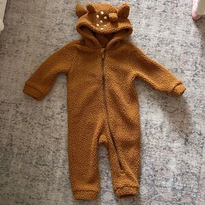 Old Navy Baby Brown Fleece Reindeer Kids Zip Up Onesie